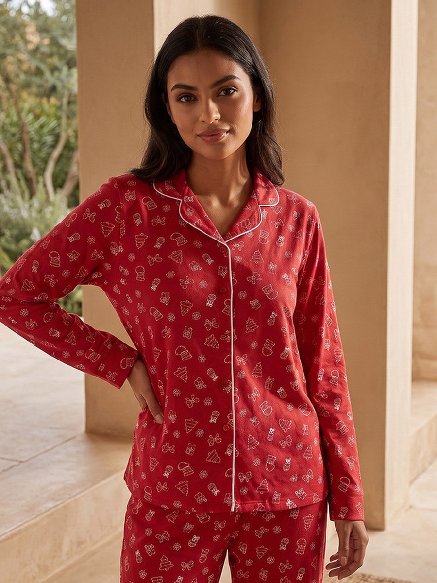 Winter Print Shirt and Pyjama Set with