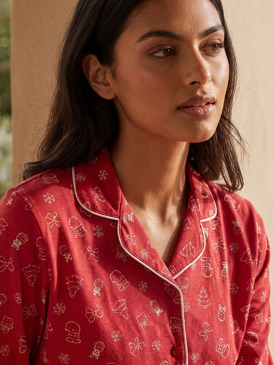 Winter Print Shirt and Pyjama Set with