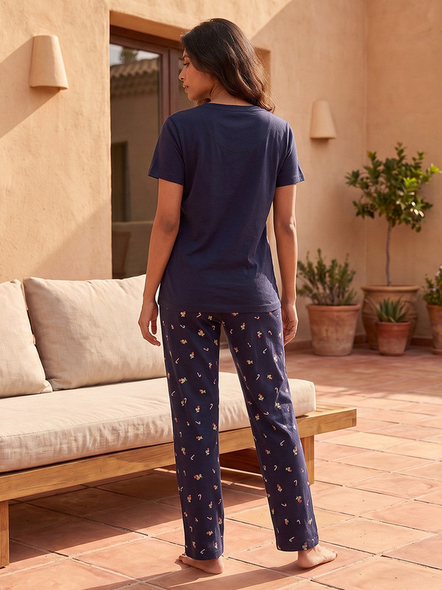 Pyjama Set with V Neck Cotton T-Shirt and Trousers