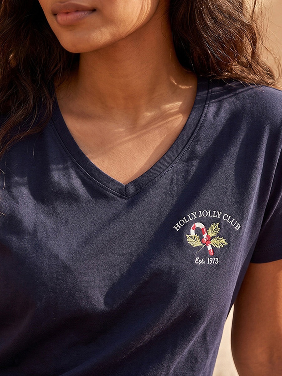 Pyjama Set with V Neck Cotton T-Shirt and Trousers