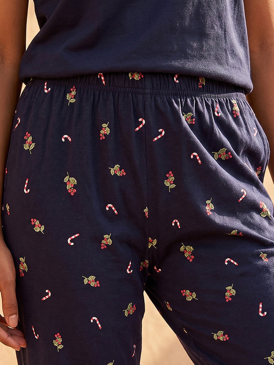 Pyjama Set with V Neck Cotton T-Shirt and Trousers