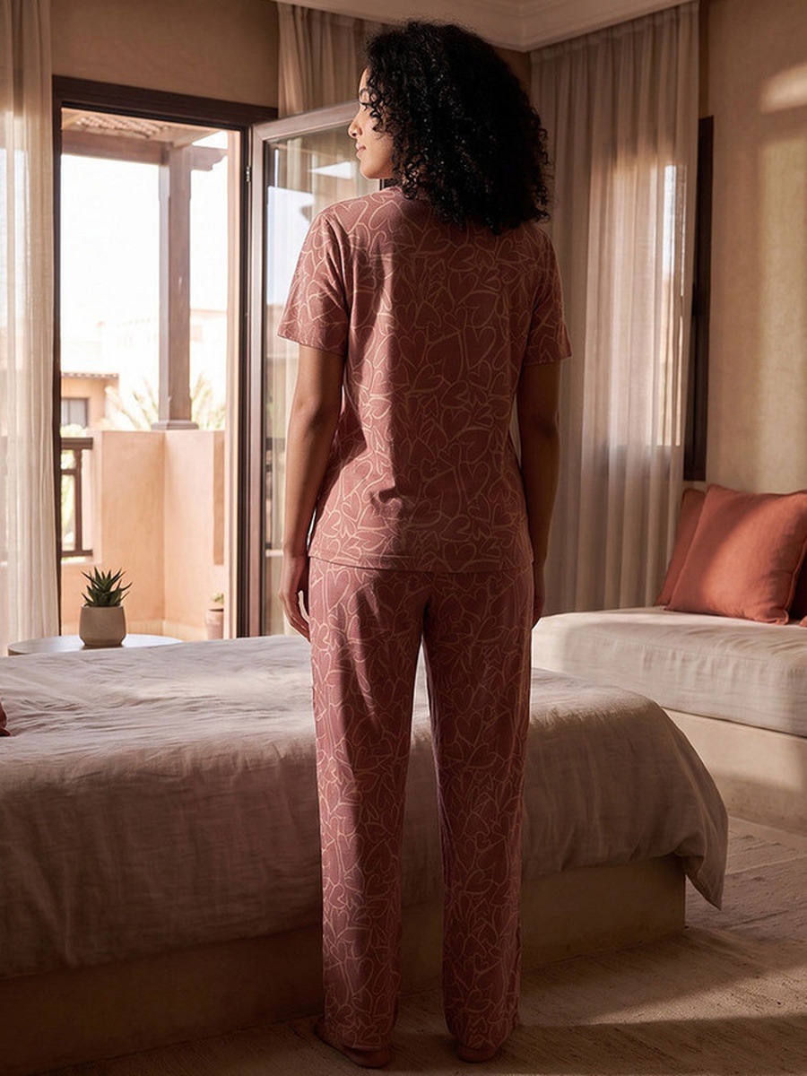 Pyjama Set with V Neck Cotton T-Shirt and Trousers