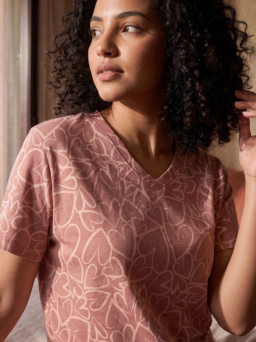 Pyjama Set with V Neck Cotton T-Shirt and Trousers