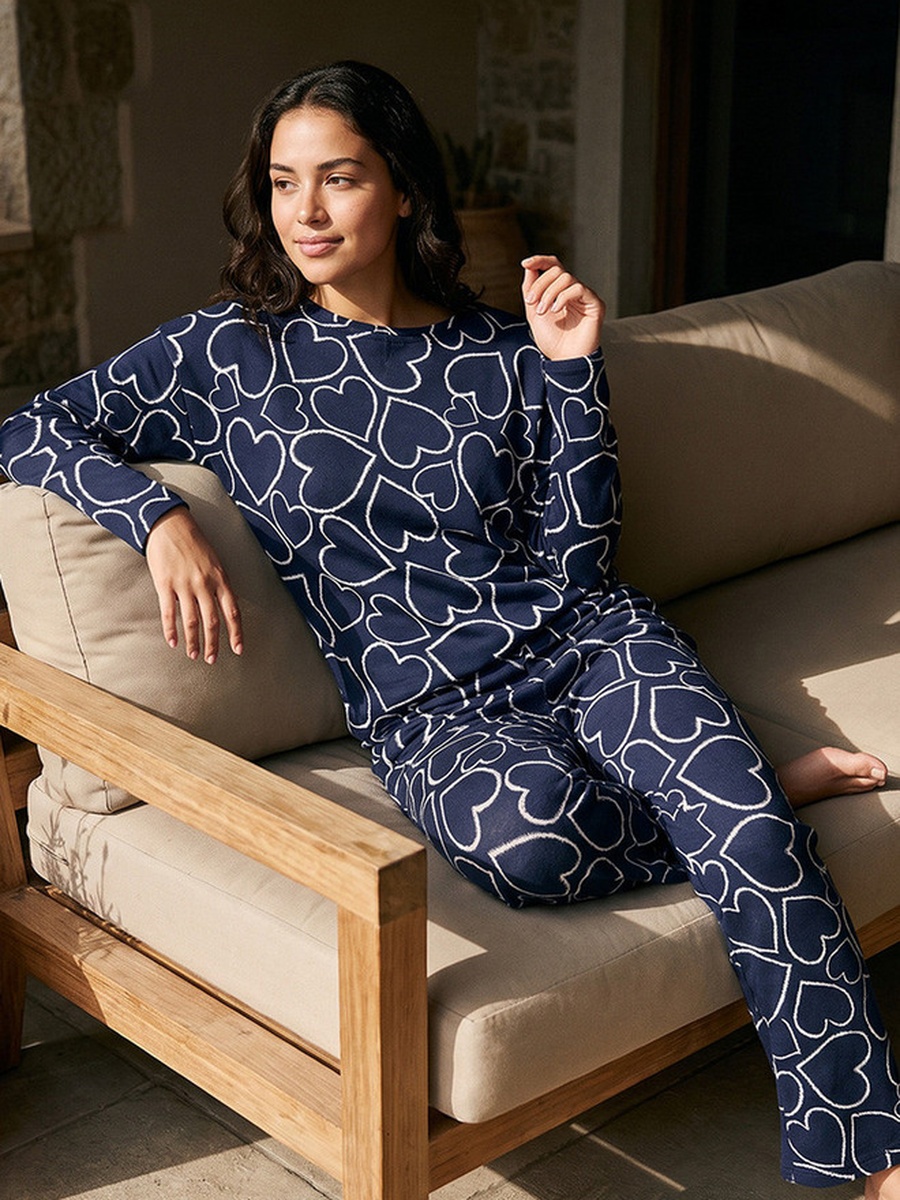 Pyjama Set with Heart Textured Top and Trousers
