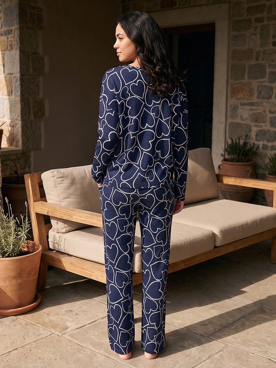 Pyjama Set with Heart Textured Top and Trousers