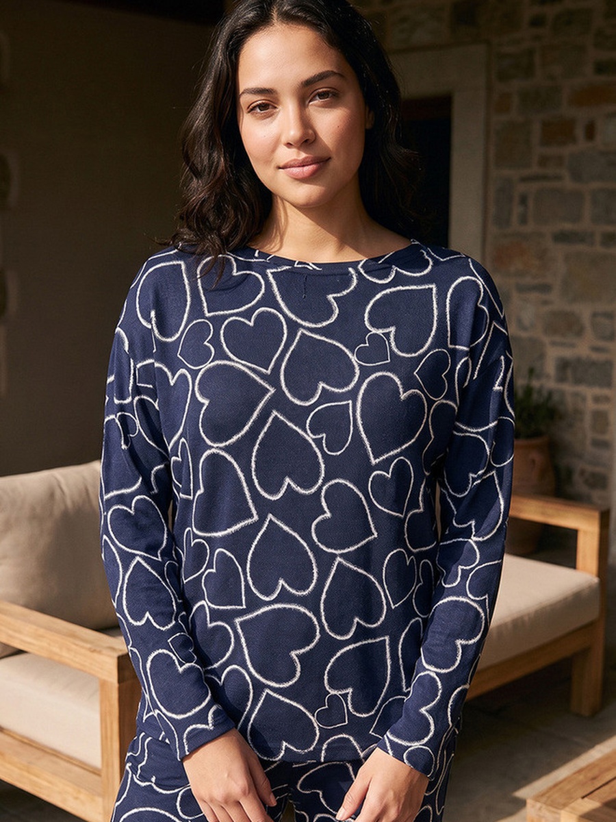 Pyjama Set with Heart Textured Top and Trousers