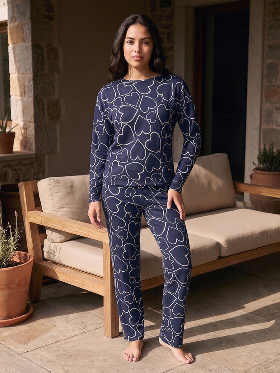 Pyjama Set with Heart Textured Top and Trousers