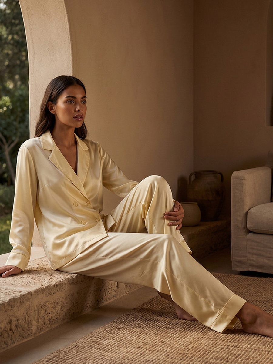 Pyjama Set with Notch Collar Shirt and Pyjamas