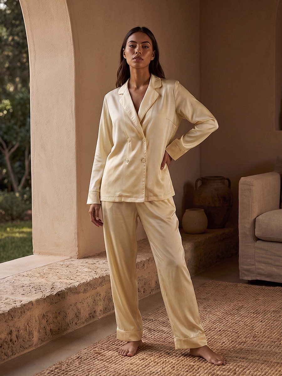 Pyjama Set with Notch Collar Shirt and Pyjamas