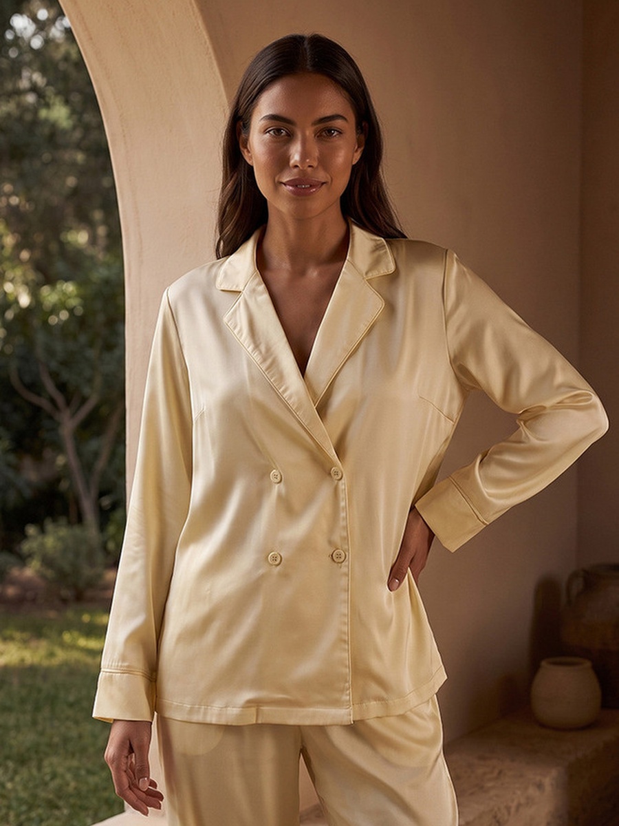 Pyjama Set with Notch Collar Shirt and Pyjamas