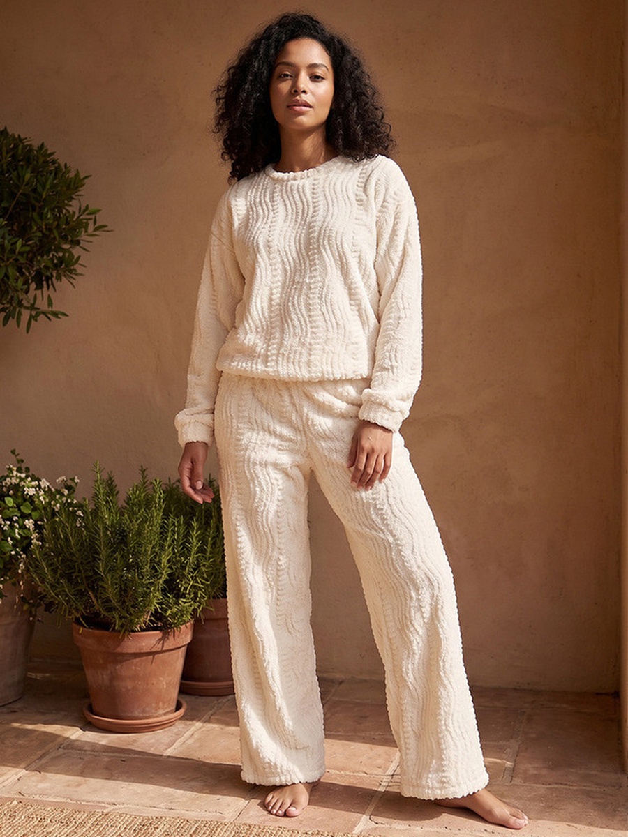 Pyjama Set with Textured Top and Trousers