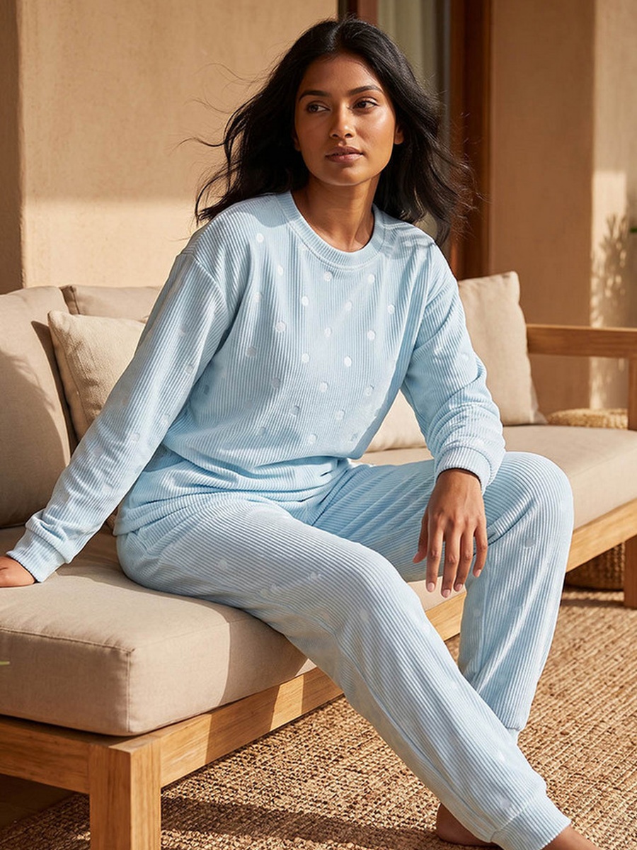 Pyjama Set with Jacquard Top and Trousers