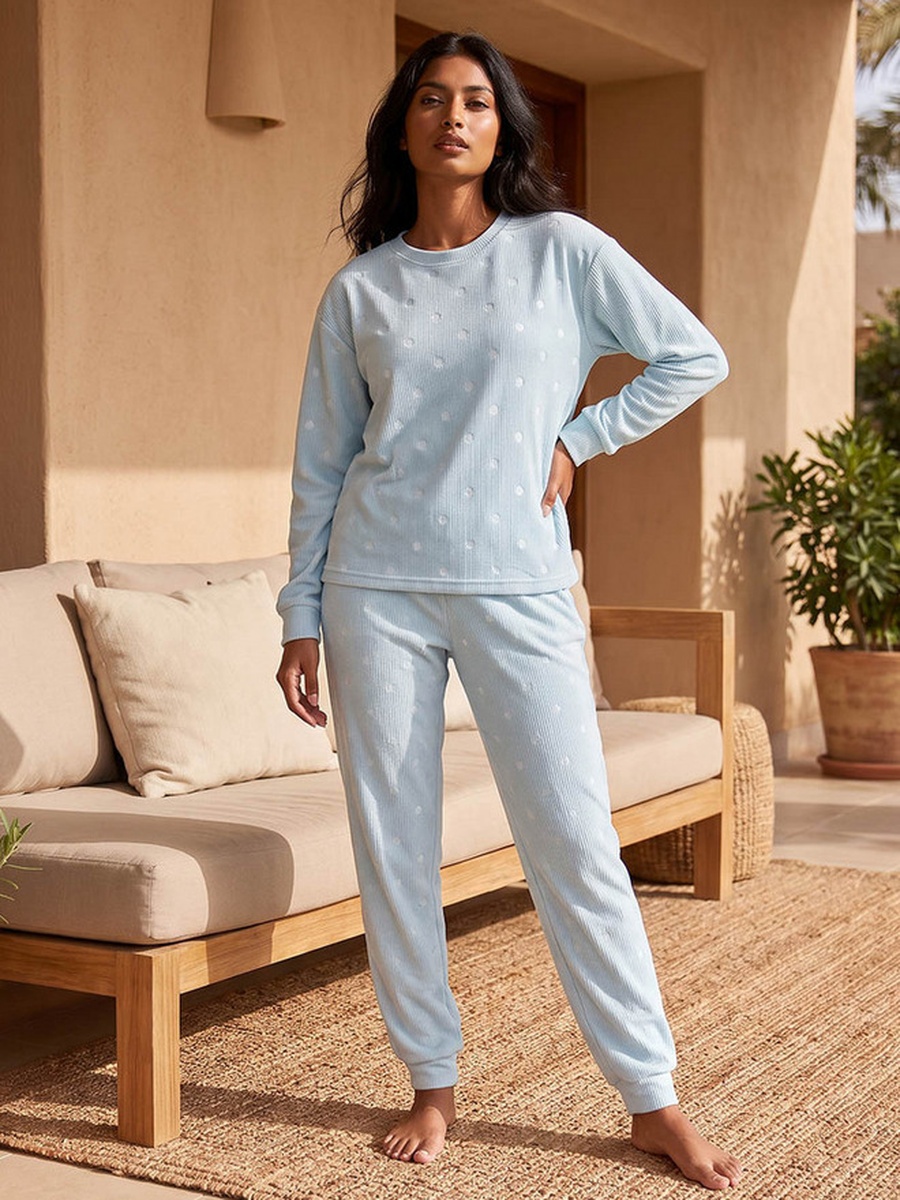 Pyjama Set with Jacquard Top and Trousers