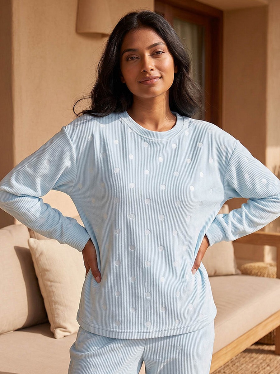 Pyjama Set with Jacquard Top and Trousers
