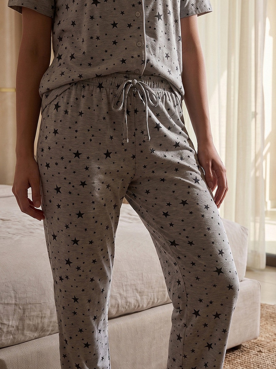 Star Print Button-Down Shirt and Pyjamas Set