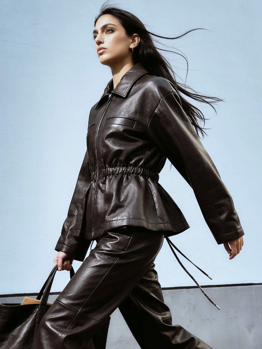 Faux Leather Jacket with Elasticated Waist