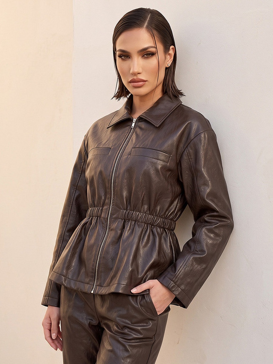 Faux Leather Jacket with Elasticated Waist