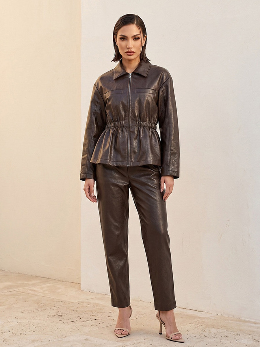 Faux Leather Jacket with Elasticated Waist