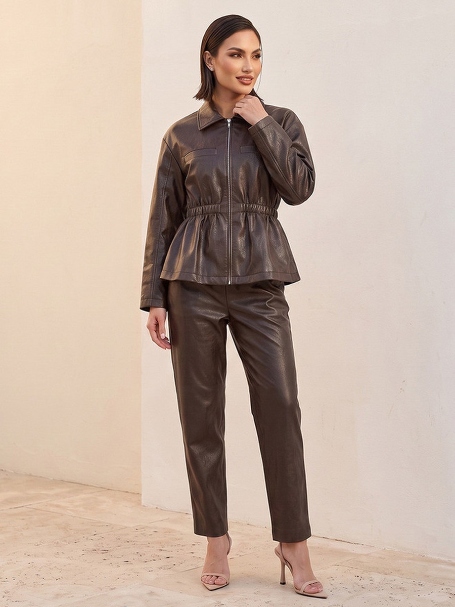 Faux Leather Jacket with Elasticated Waist