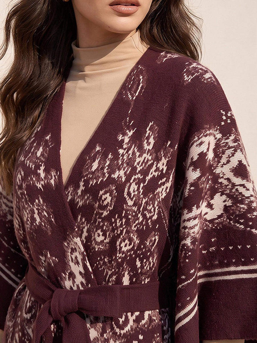 Relaxed Fit Printed Poncho with Tie-Up Belt