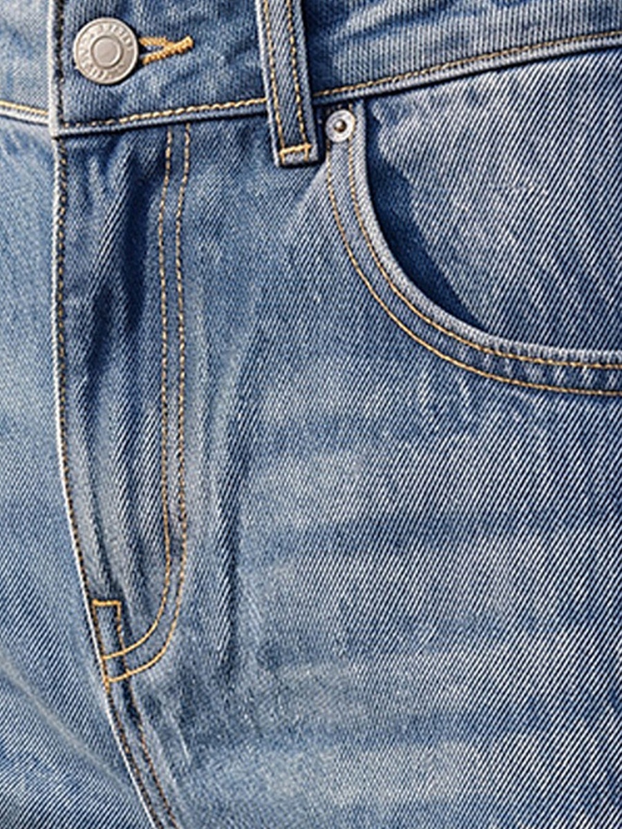 Wide Leg Buttoned Waist Cotton Jeans