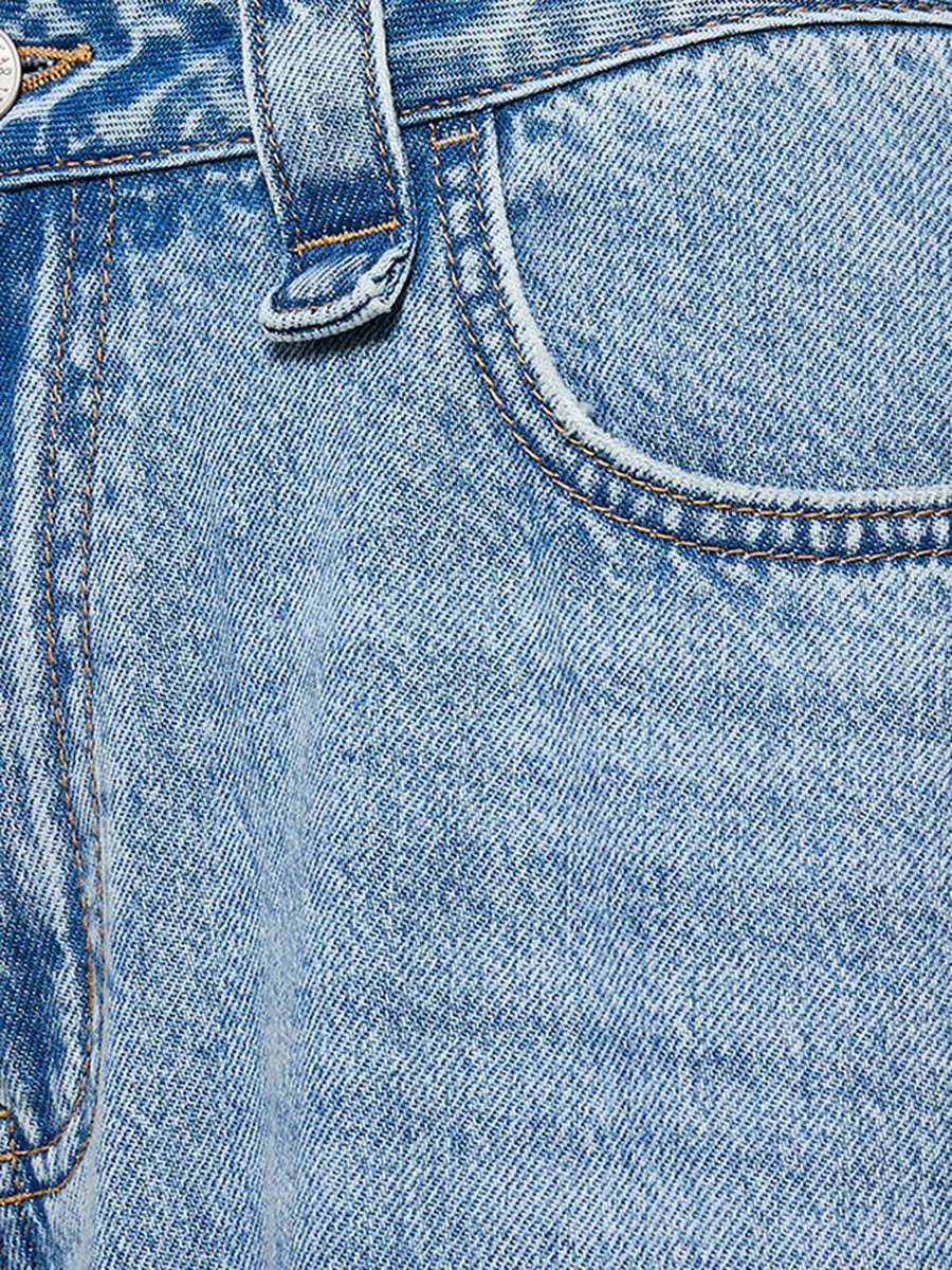 Wide Leg Buttoned Waist Cotton Jeans