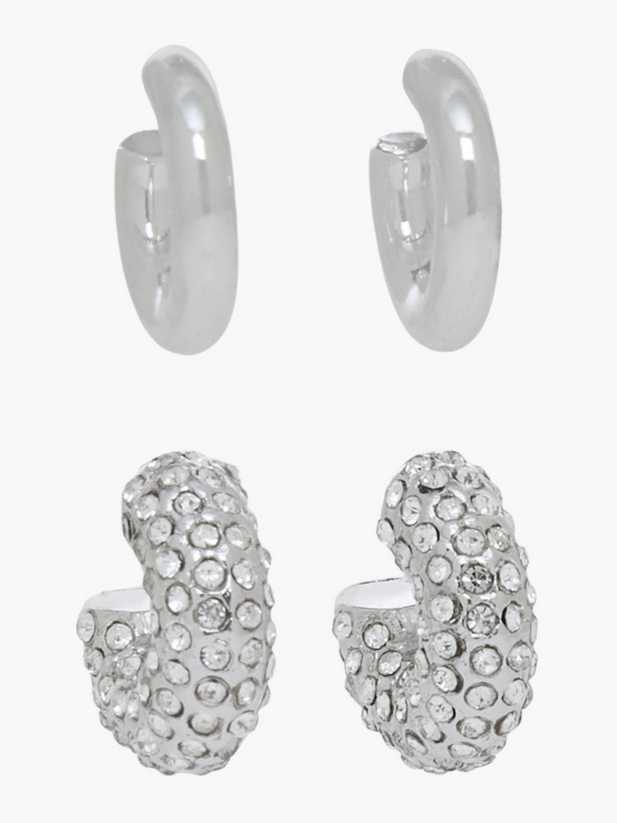 Pack of 2 Silver Tone Hoop Earrings with Pushback Closure