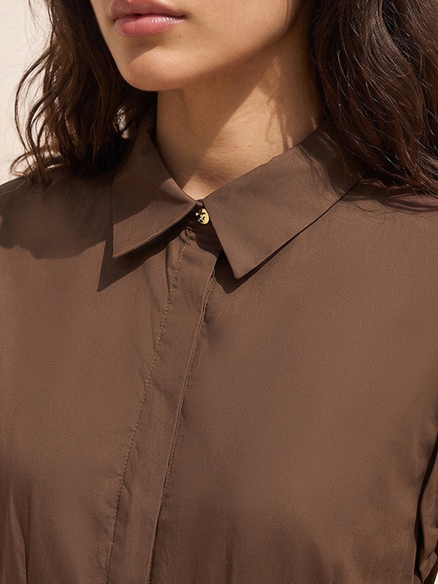 Midi Cotton Shirt Dress with Pleats