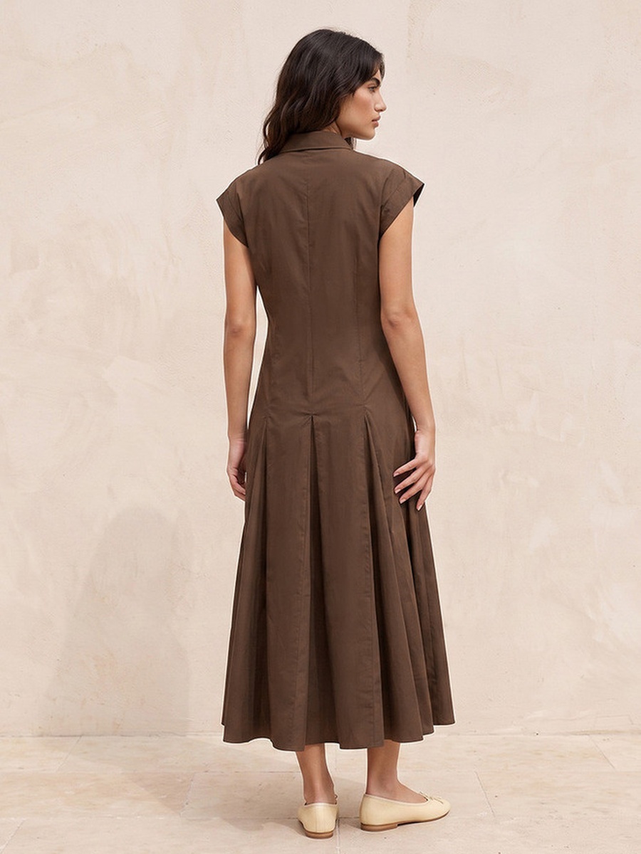 Midi Cotton Shirt Dress with Pleats
