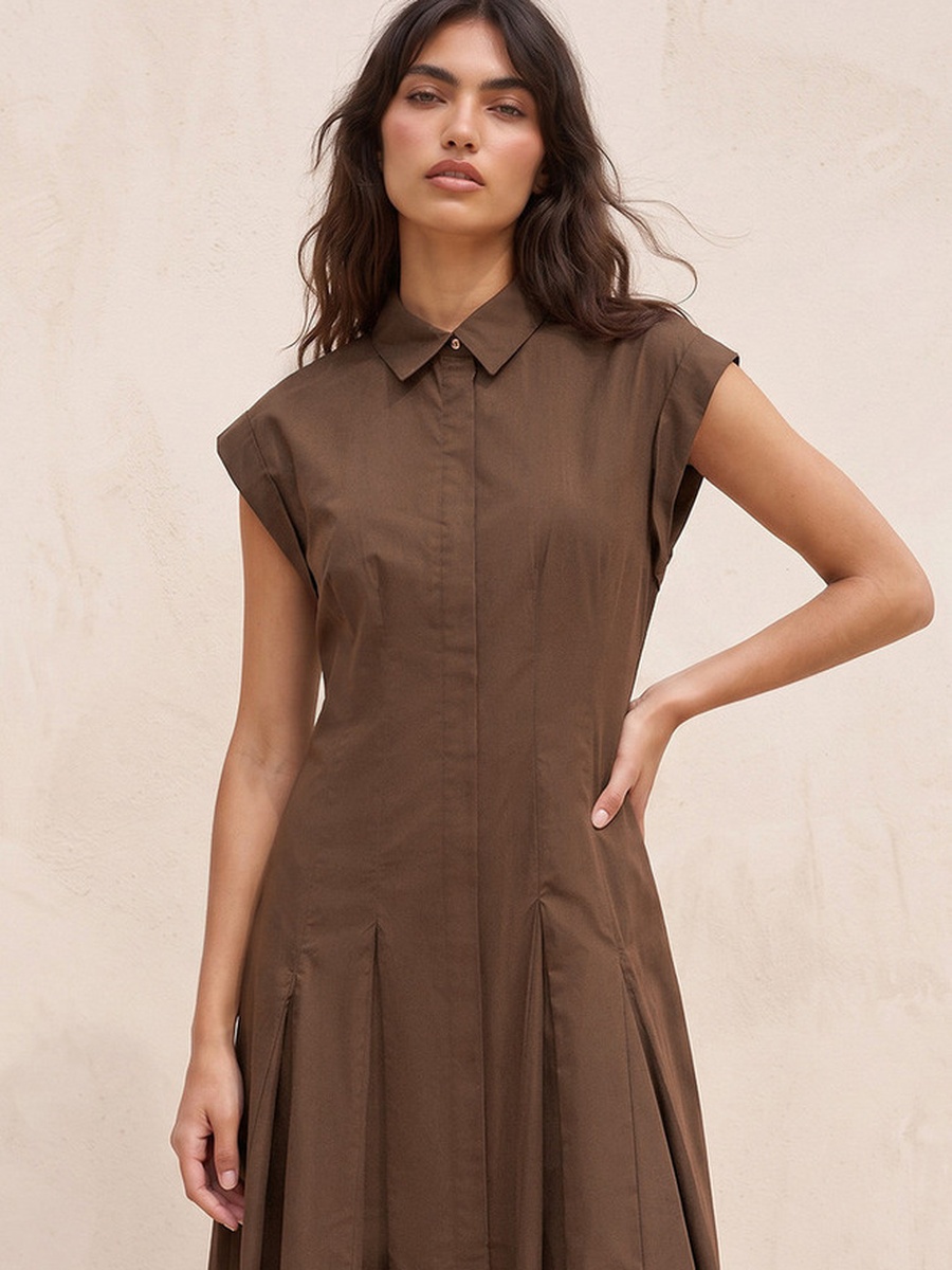 Midi Cotton Shirt Dress with Pleats