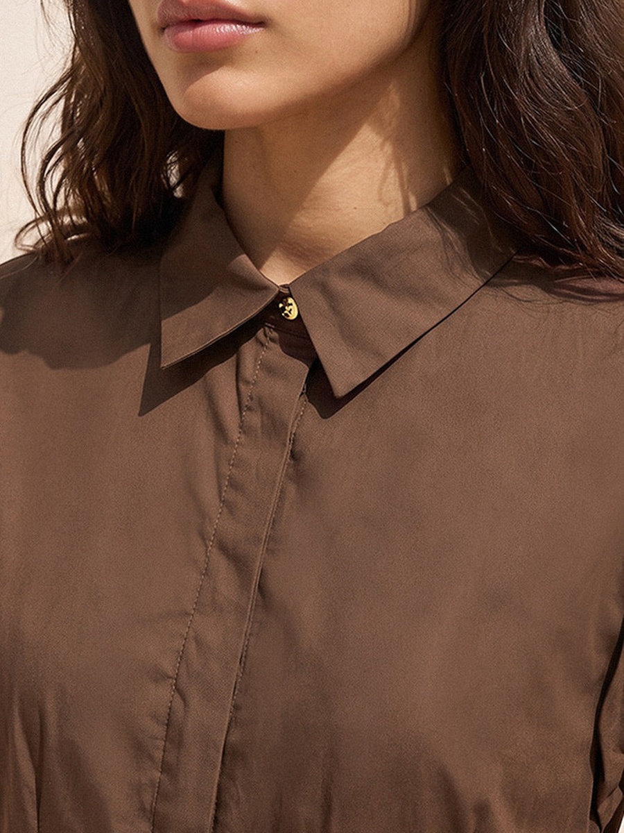 Midi Cotton Shirt Dress with Pleats