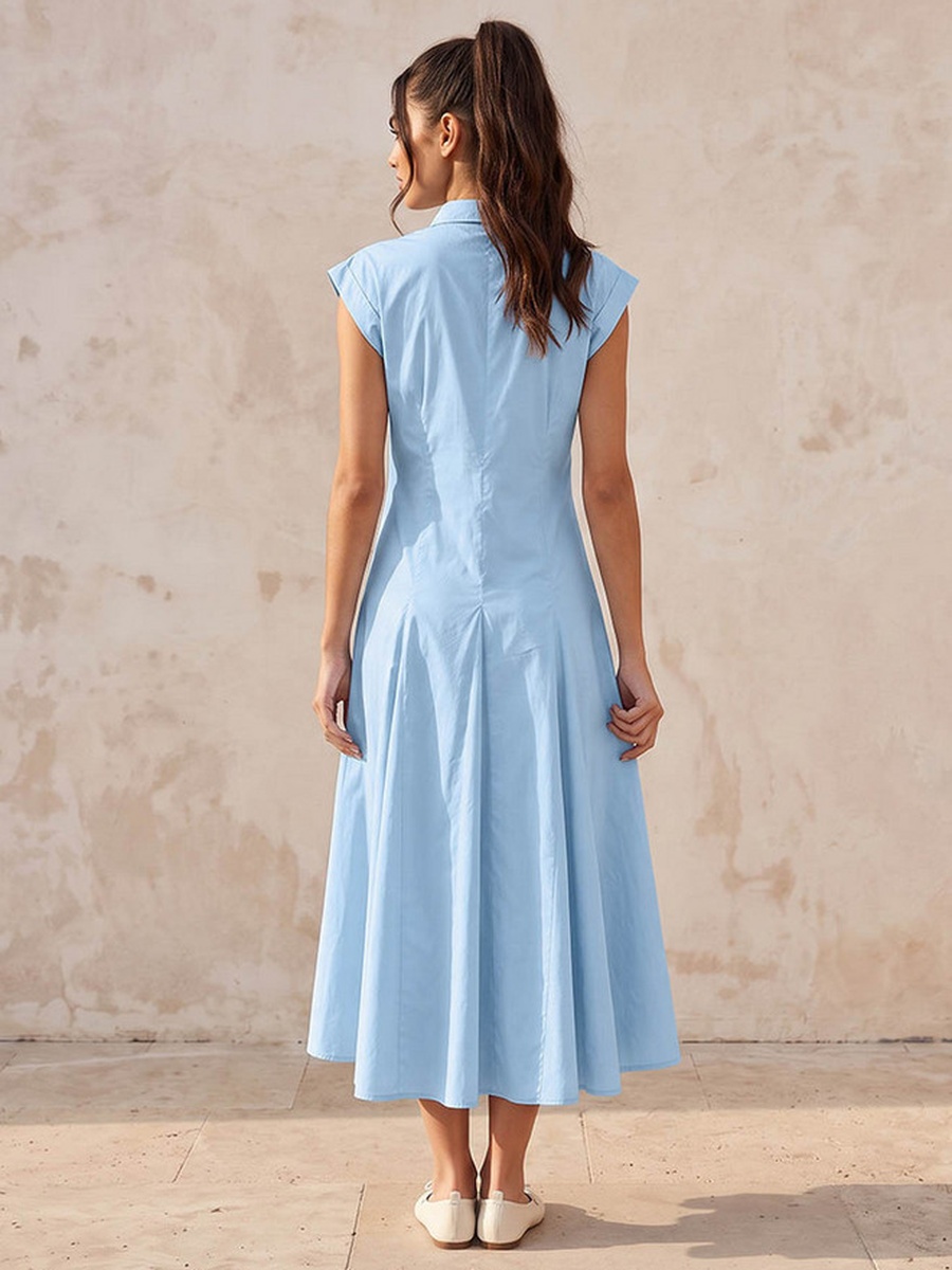 Midi Cotton Shirt Dress with Pleats
