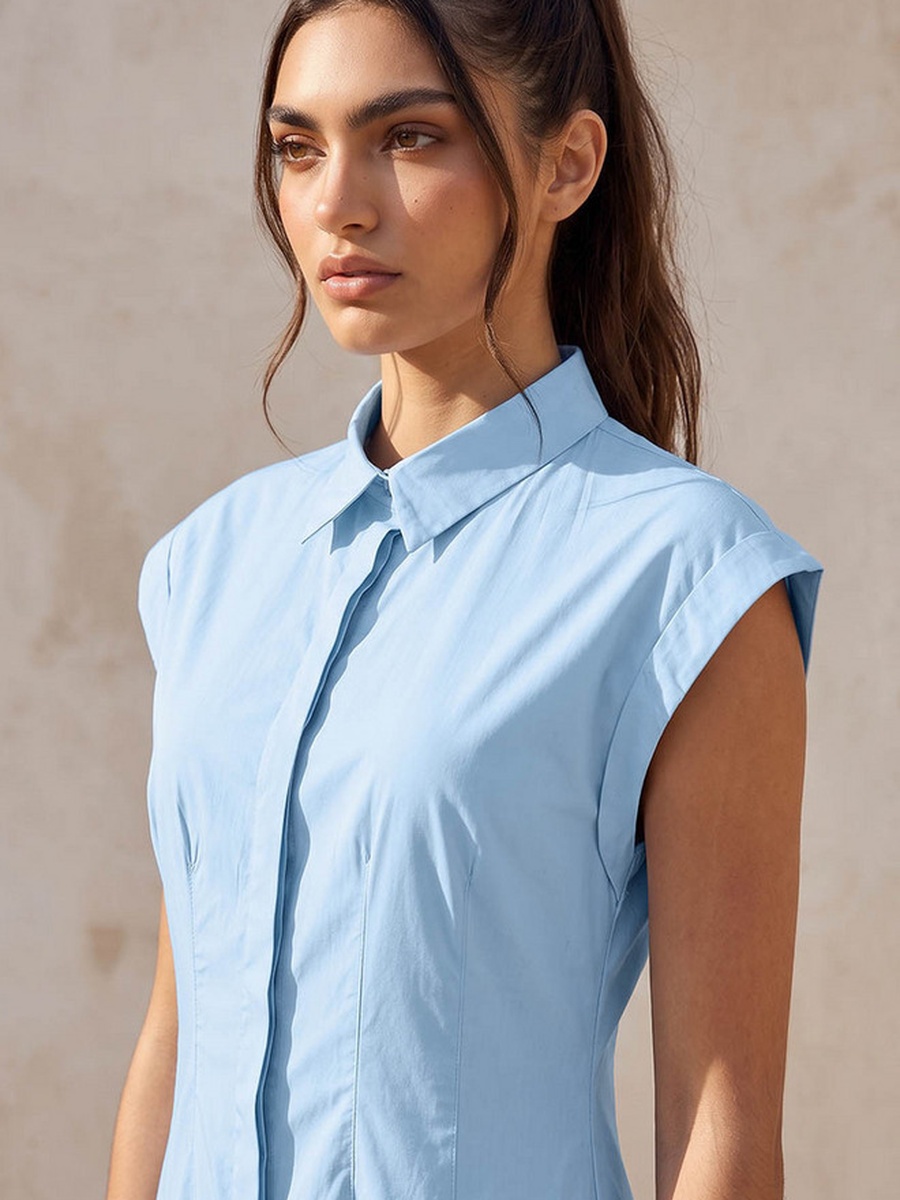 Midi Cotton Shirt Dress with Pleats