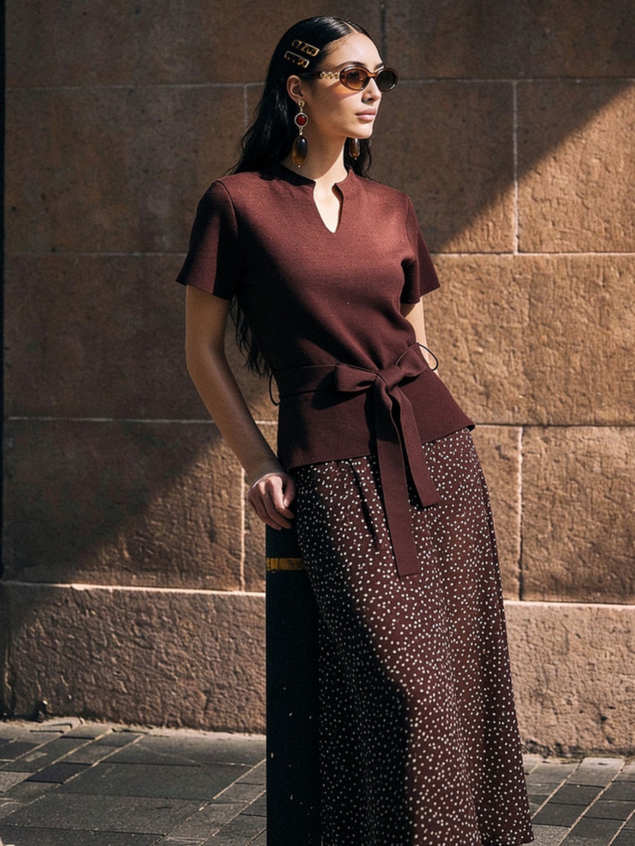 Polka Dot Print Dress with Tie-Up Belt