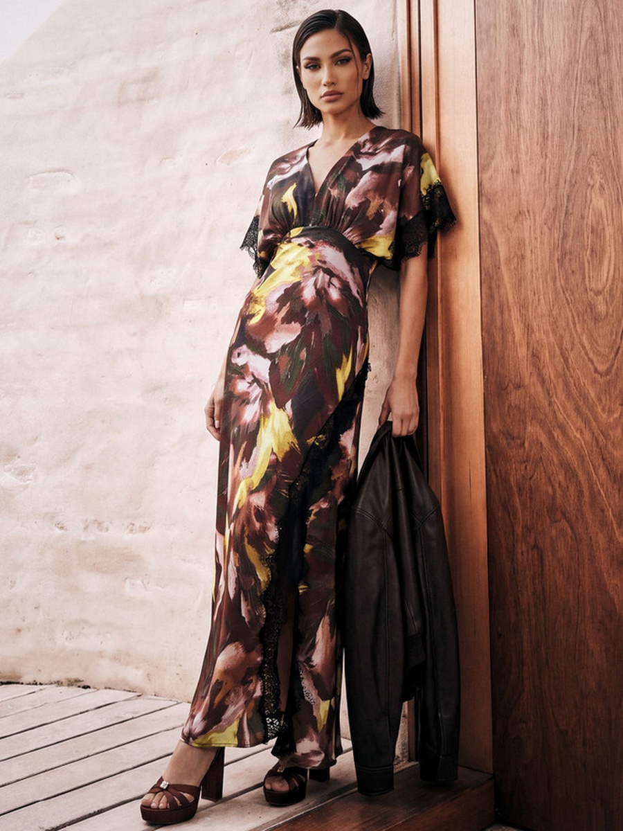 Printed Wrap Maxi Dress with Slit