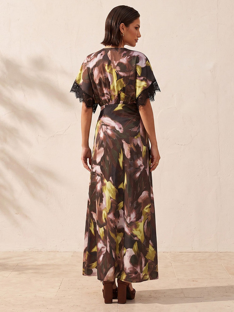 Printed Wrap Maxi Dress with Slit