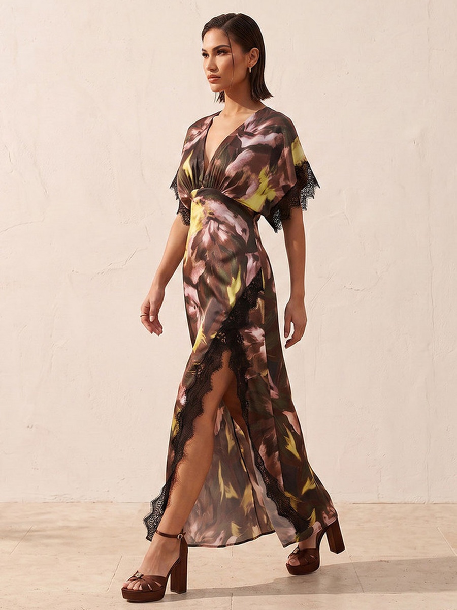 Printed Wrap Maxi Dress with Slit
