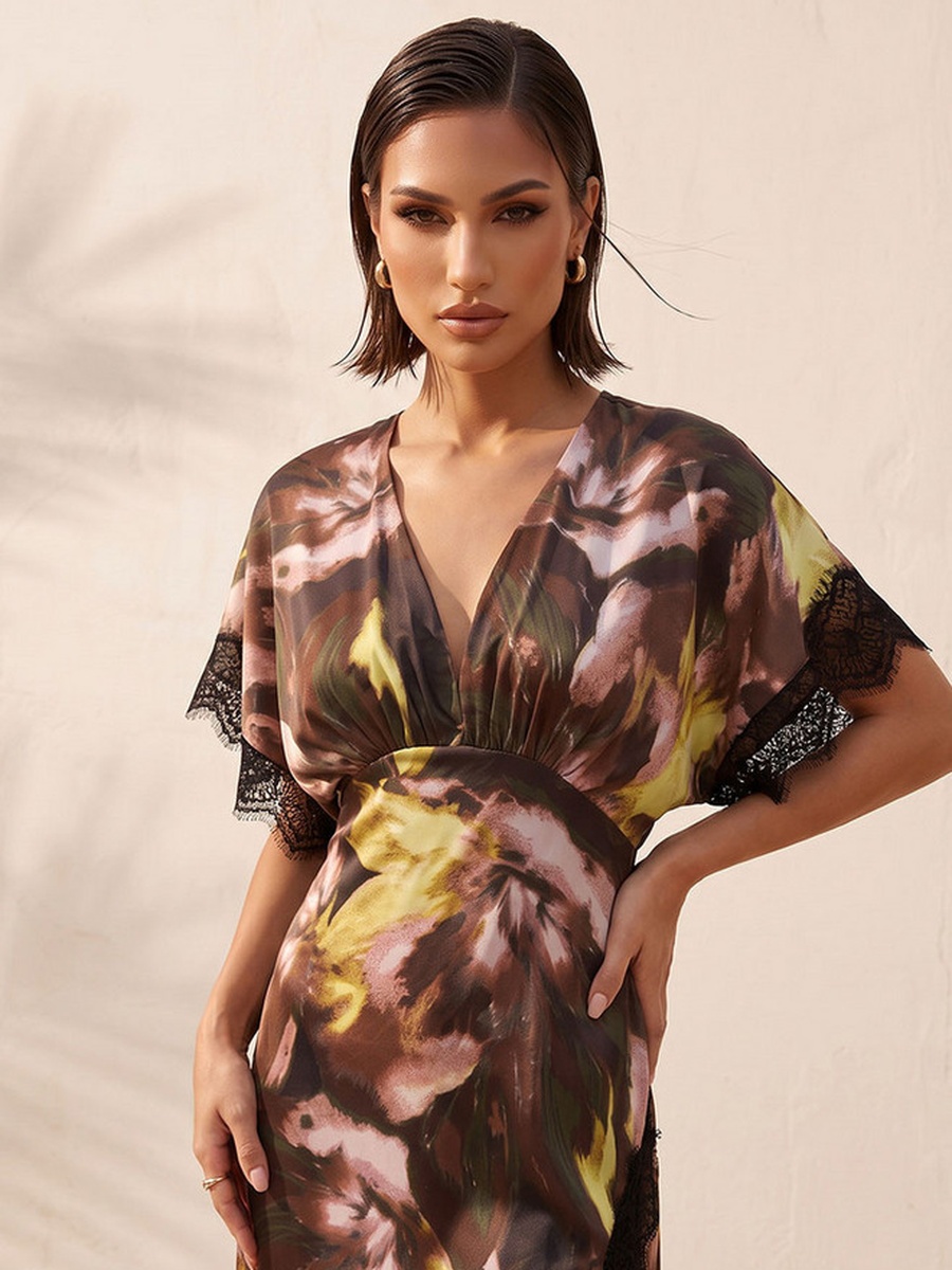 Printed Wrap Maxi Dress with Slit