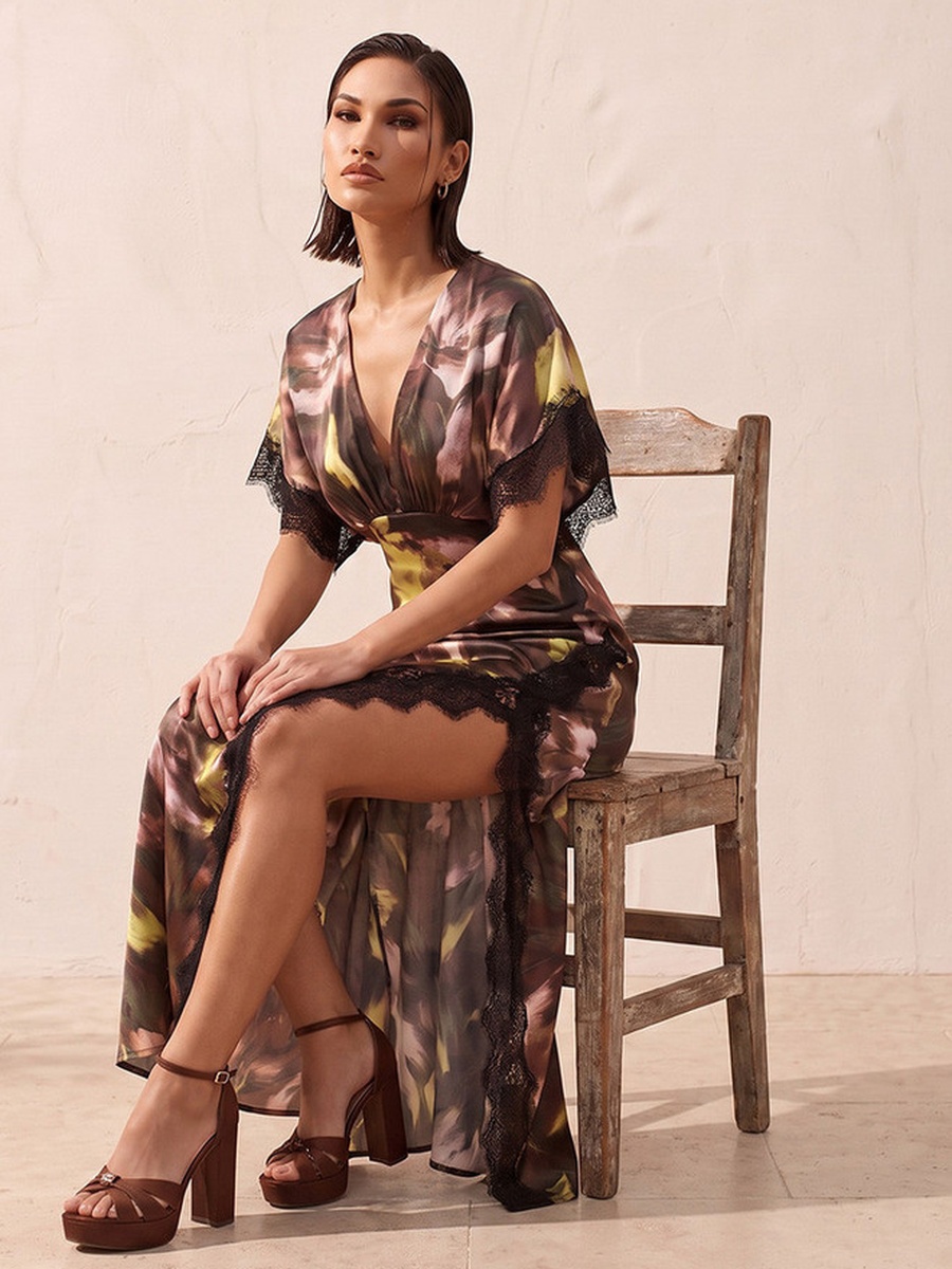 Printed Wrap Maxi Dress with Slit