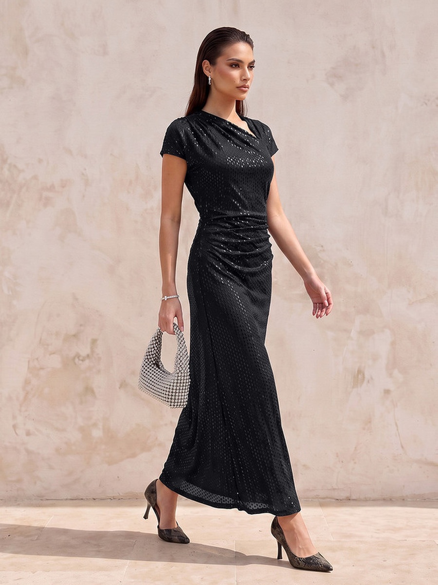 Embellished Dress with Ruched Design