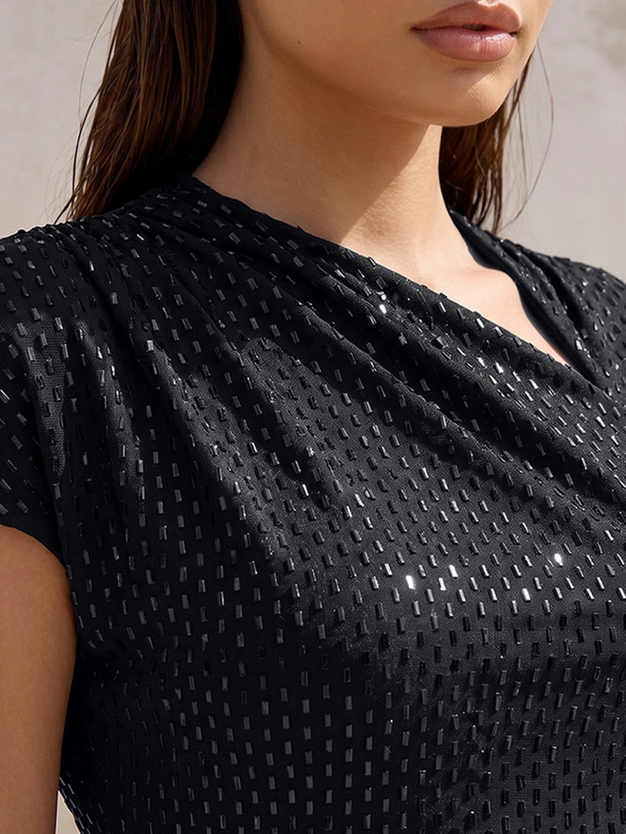 Embellished Dress with Ruched Design