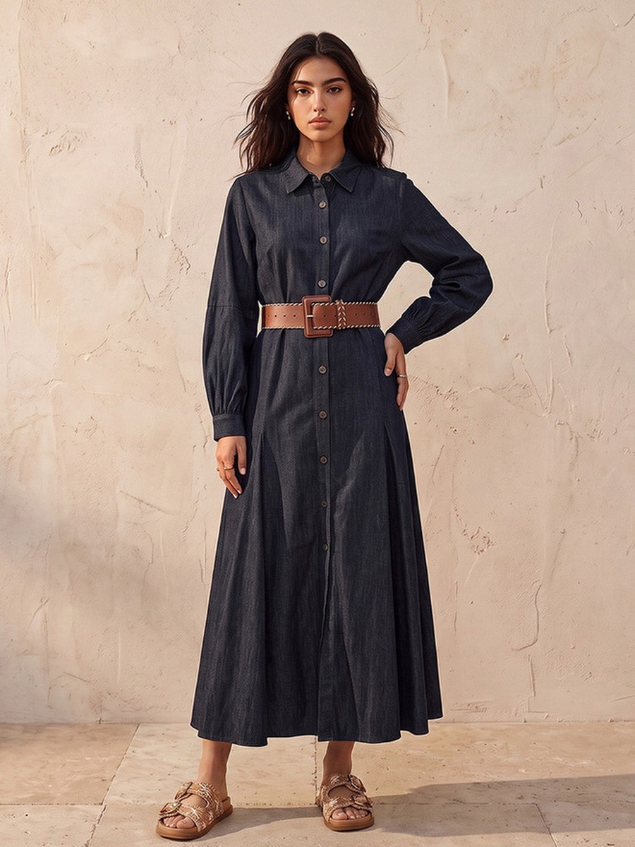 Maxi Cotton Shirt Dress with Belt