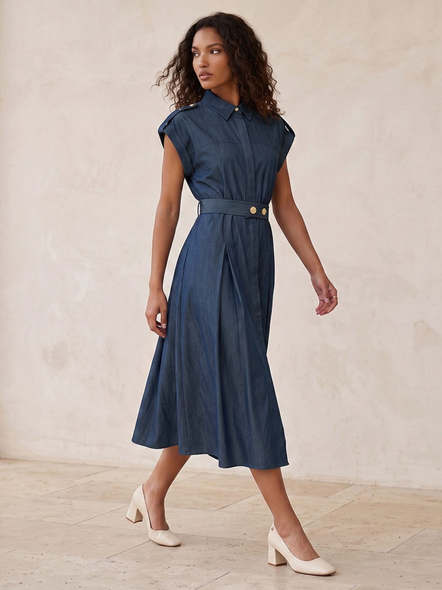 Shirt Dress with Buttoned Belt