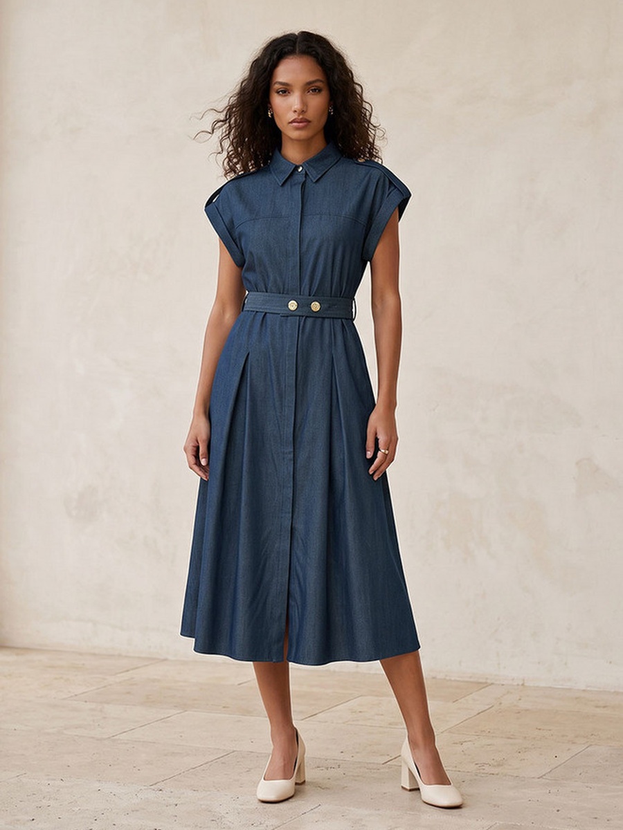 Shirt Dress with Buttoned Belt