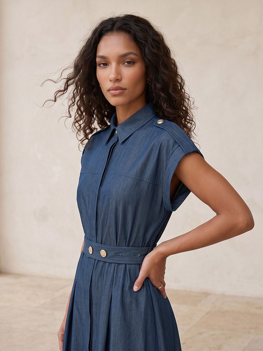 Shirt Dress with Buttoned Belt