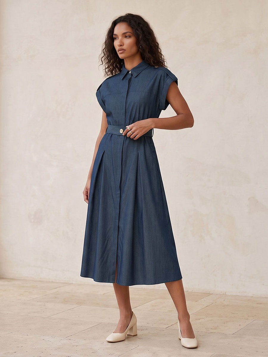 Shirt Dress with Buttoned Belt