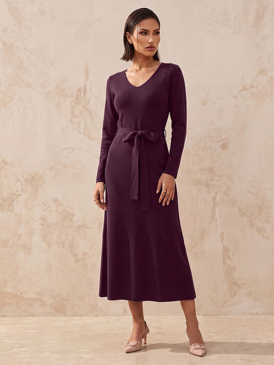 Textured A-Line Dress with Tie-Up Belt