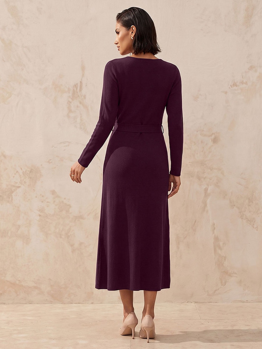 Textured A-Line Dress with Tie-Up Belt