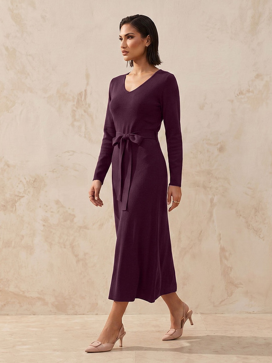 Textured A-Line Dress with Tie-Up Belt