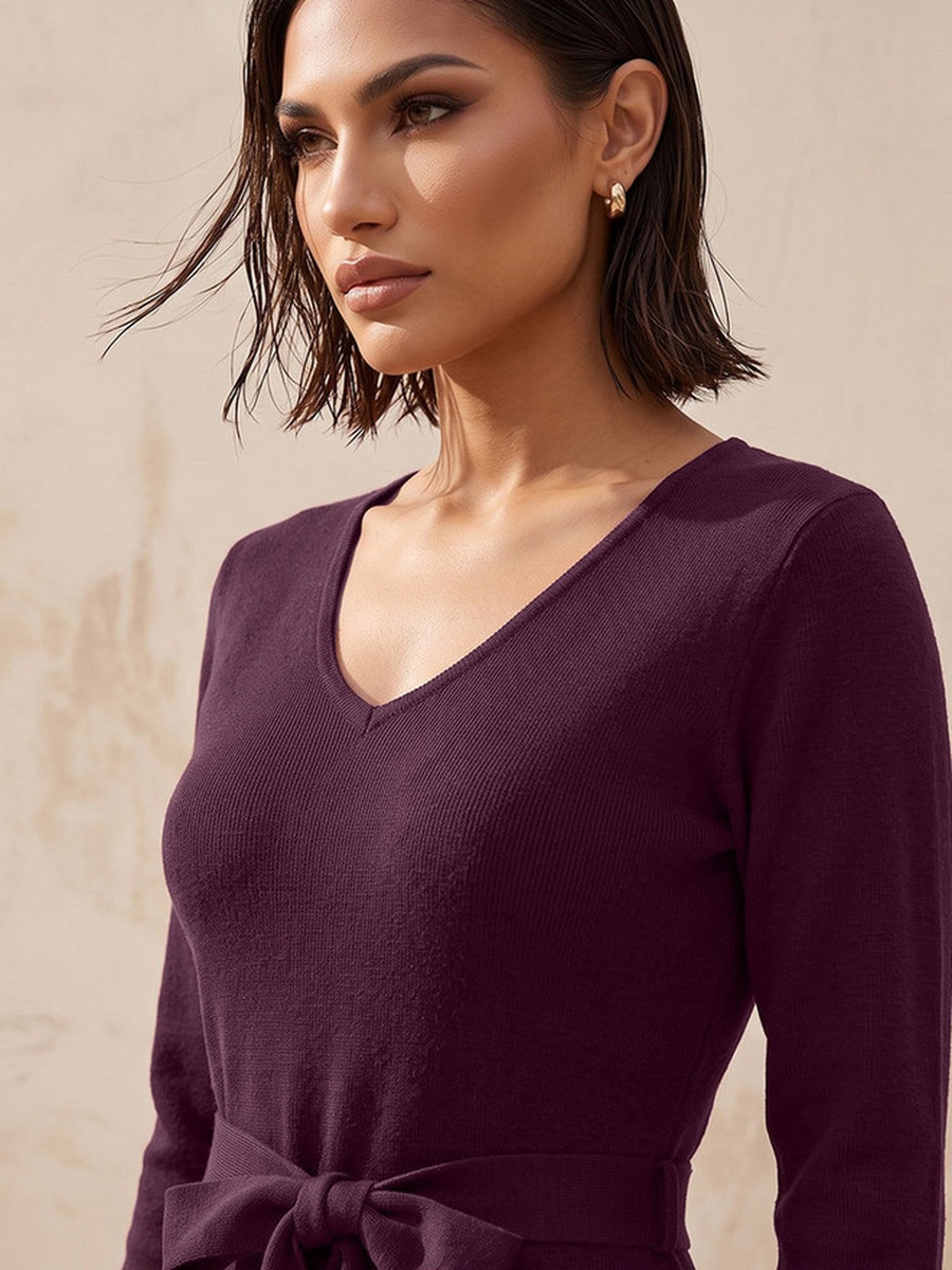 Textured A-Line Dress with Tie-Up Belt